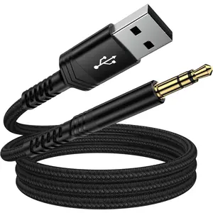 USB to 3.5mm Audio Aux Cable, 3FT USB Male to AUX Male Jack Adapter TRS Stereo Braided Audio Cord for Headphones Speaker PC Laptop Windows PS5 PS4 Mac OSX Desktops