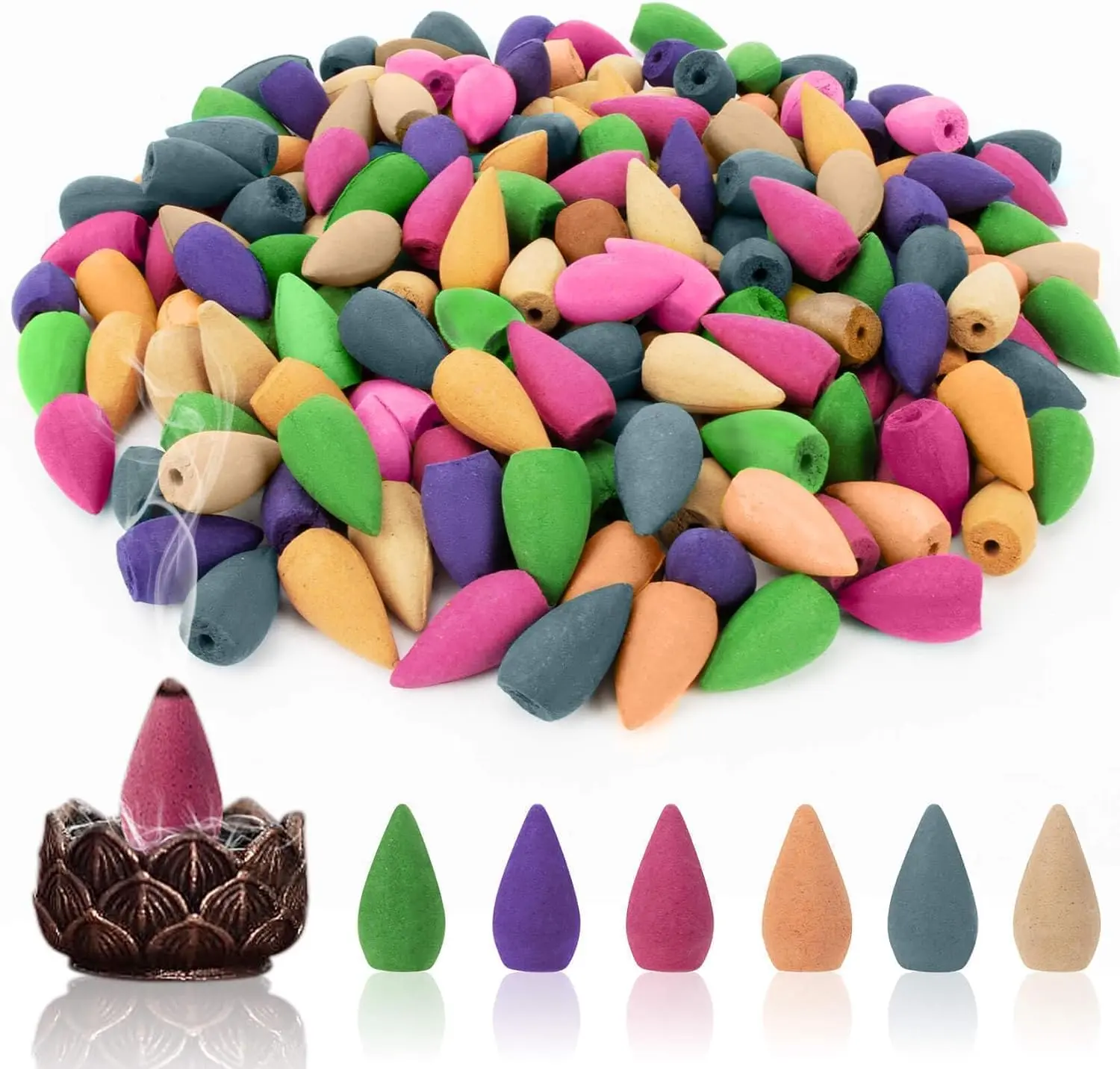 Backflow Incense Cones - 108 PCS Waterfall Incense Cones with 6 Fragrance Varieties, for Meditation, Home Ambiance, Spiritual Cleansing, No Burner Included (Home Fragrance Supply)