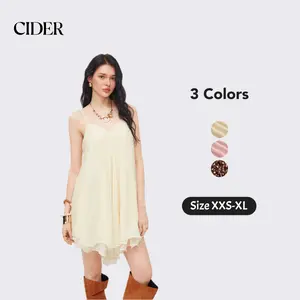 Cider Chiffon V-neck Knotted Ruffle Hem Cami Mini Dress