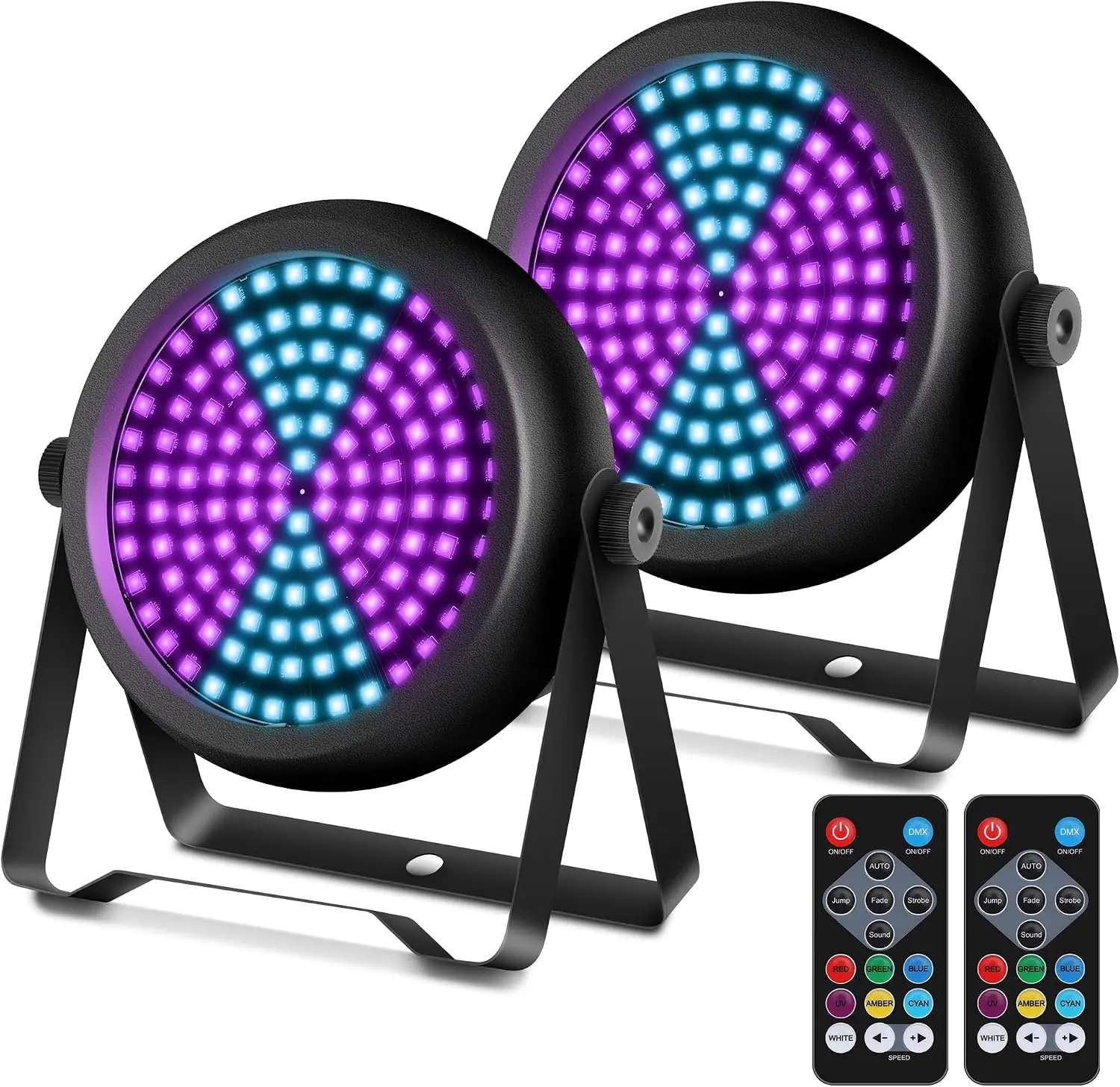Telbum 2-Pack 126 LED RGB+UV Strobe Lights - DMX512 Sound Activated Blacklights for Party, Stage, Event Use (Commercial Home Lighting for DJ, Halloween)
