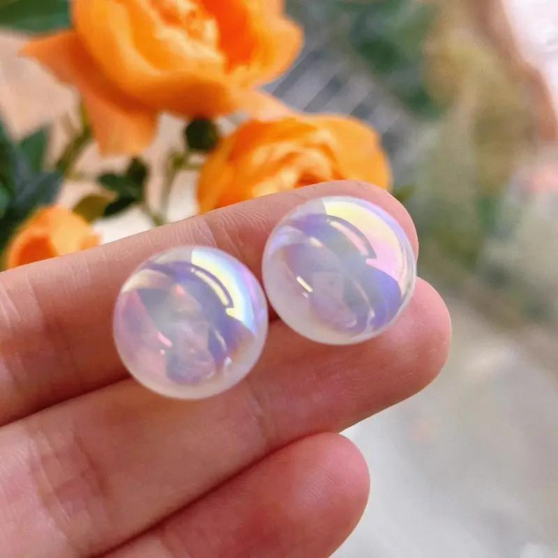 Starry Mabel 0.6" Large Pearl Earrings - S925 Sterling Silvery, Magic Finish, Perfect for Sports Fans