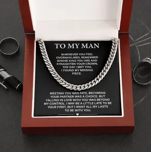 To My Man Cuban Chain Necklace, Jewelry Gifts for Him, Husband Gift from Wife, Boyfriend Gift for Birthday, Romantic Anniversary Gift