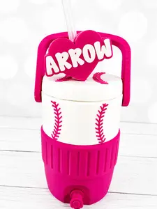 Pink Baseball Can Cooler with Custom Heart Name Topper, Personalized Sports Drinkware, Softball Player Team Gift Tumbler