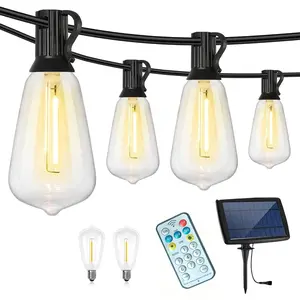 Solar Powered Outdoor String Light, Waterproof Patio Strip Light, Vintage Edison Bulb, Durable Weatherproof Teardrop Bulb, Backyard Garden Party Decoration