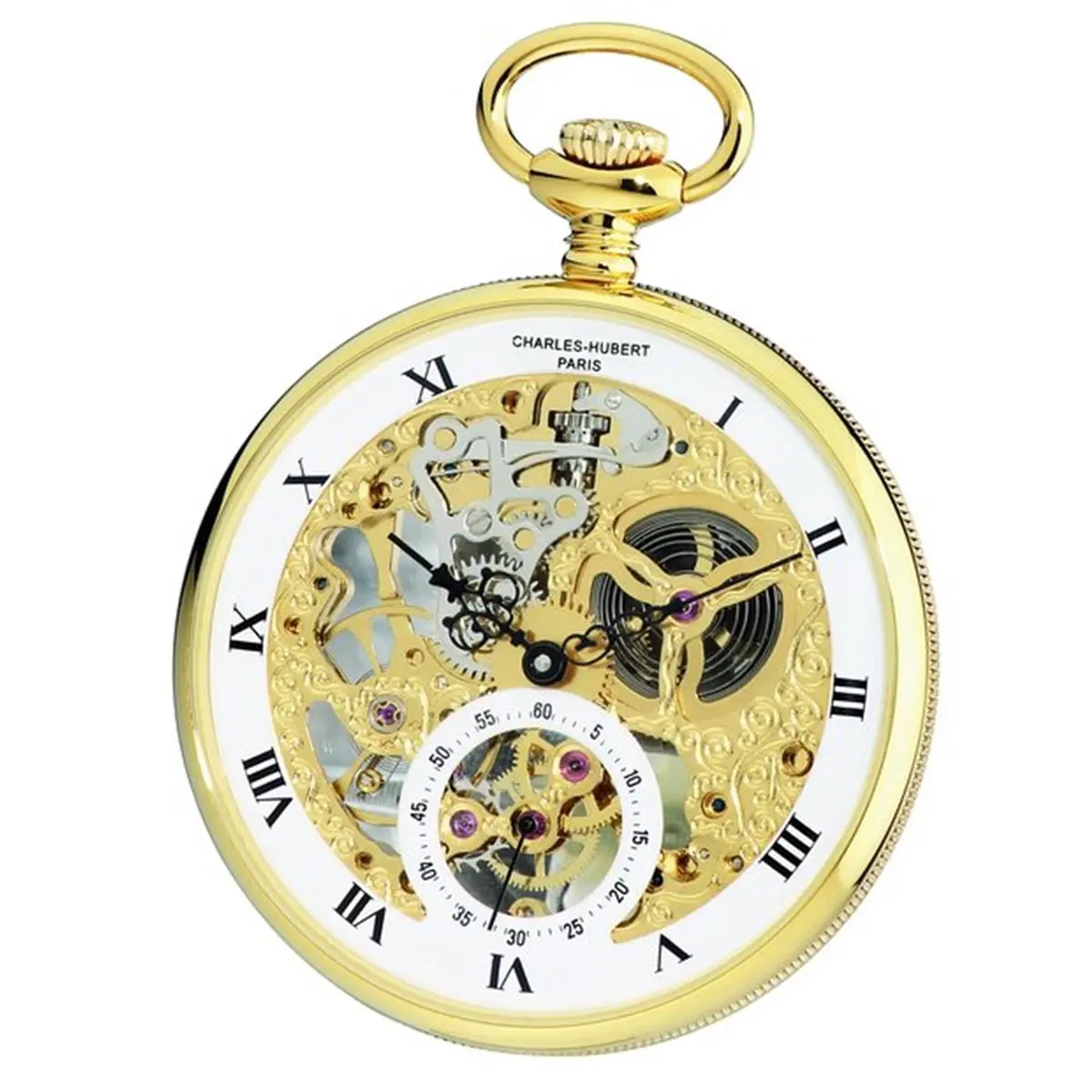 212 MAIN Unisex Vintage Open-Face Mechanical Pocket Watch - Elegant Round Dial, Charles-Hubert Paris Fashion Accessory