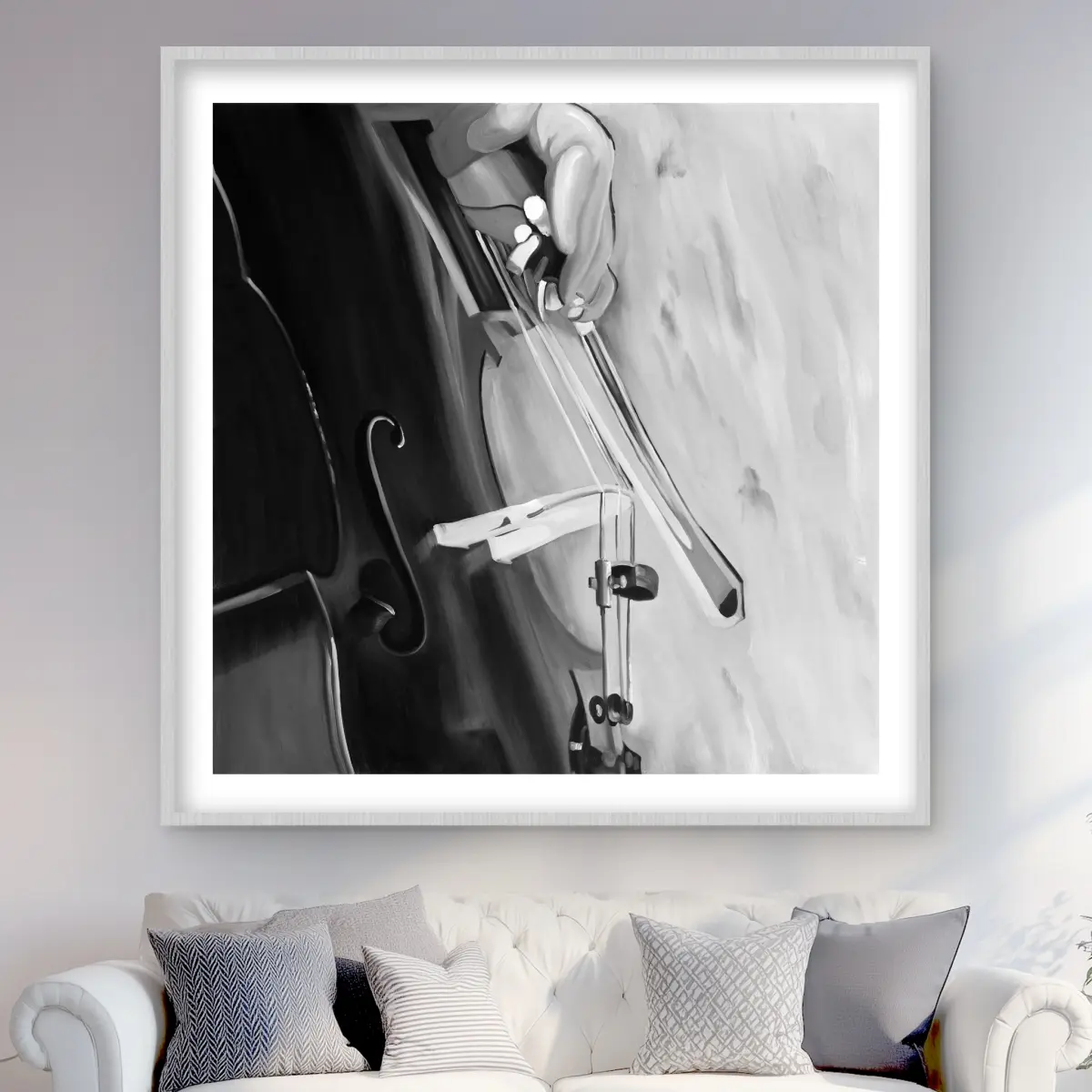 Begin Home Decor C1FM4848UDN80E 48 x 48 in. Musician with Cello Mono Colors - Black & White Framed Print Wall Art