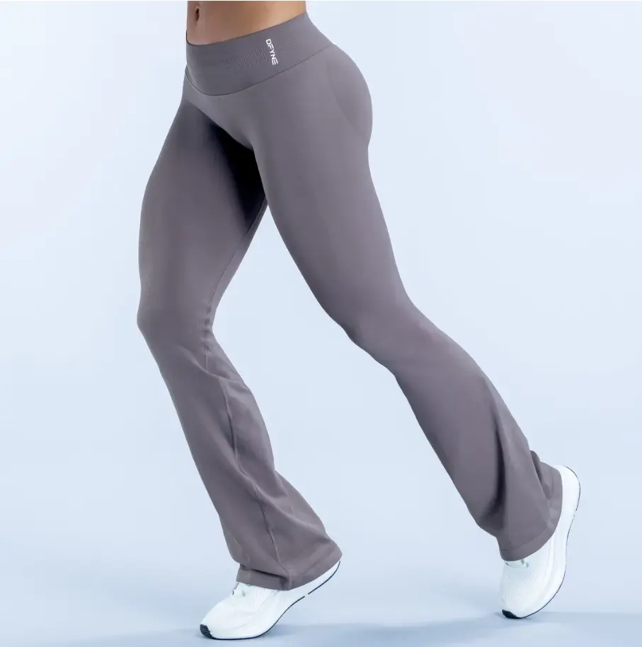 (With logo)DFYNE Versatile High Waist Flare Leggings Seamless Bootcut Workout Pants Gym Casual Everyday Outfit