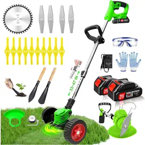 Electric Weed Wacker Eater Cordless  , Weed Trimmer 21V Lightweight No-String with 2  Operated & Wheels, 3 in 1 Stringless Grass Trimmer/Edger/Brush  for Garden Yard Lawn