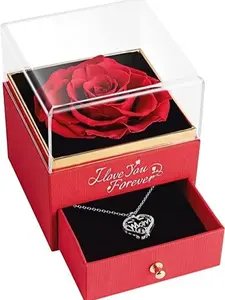 Rose Jewelry Gift Box With Love Heart Mom Pendant Necklace, Anniversary Birthday Jewelry First Mom Gifts for Women Wife, Mother's Day Jewelry Gift for Mom Heart Design Necklace