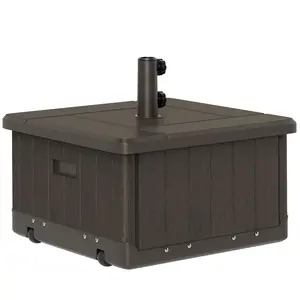 Outdoor Umbrella Base 3 Functions 1 Unit Rolling Umbrella Stand End Table And Planter With Two Adjustable Knobs For 1.5 Or 1.9 Pole