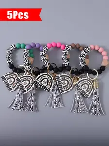 Fashionable Letter Pattern Beaded Keychain, Boho Style Tassel Decor Keychain for Women & Men, Trendy All-match Keychain for Birthday Gift, Stylish Keychain, Keychain Set