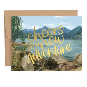 Cheers to a New Adventure Greeting Card – Blank Card with Envelope, Gold Foil Nature Design, Congratulations, Retirement, Graduation, New Journey
