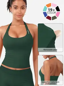 BBFIRA Women's Seamless Halter Neck Yoga Tank Top Removable Padded Sports Bra with Flattering Back Design Quick-Dry Running and Fitness Bra Sexy Yoga Top Yoga Workout Activewear for Women