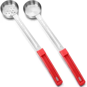 2 Pcs Portion Control Serving Spoons, Restaurant Measuring Serving Ladle Utensils, Portion Spoons for Weight Loss, Kitchen(Red,2 oz,Solid and Slotted)
