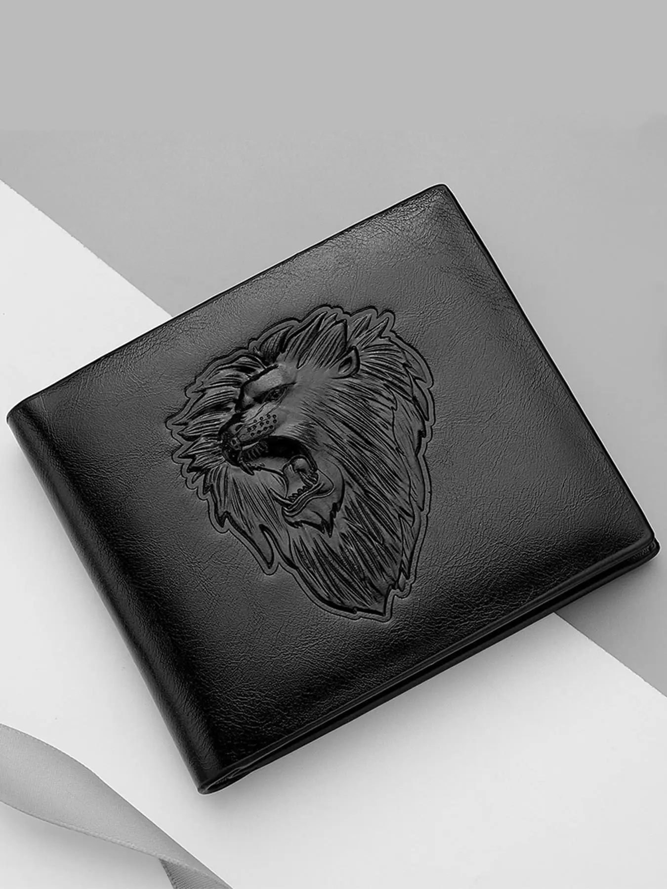 Men's Personalized Lion Embossed Short Wallet, Classic Business Bi-fold Wallet As Gift, Casual Solid Color Zipper Multi-slot Card Holder for Daily Use