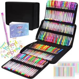 Gel Pens Set for Adult Coloring Books, Deluxe 200 Pack,100 Colored Gel Pens, 100 Refills and Travel Case, with 40% More Ink Gel Art Markers Set for Drawing Journaling Scrapbooking Art Kit Supplies, Art Materials