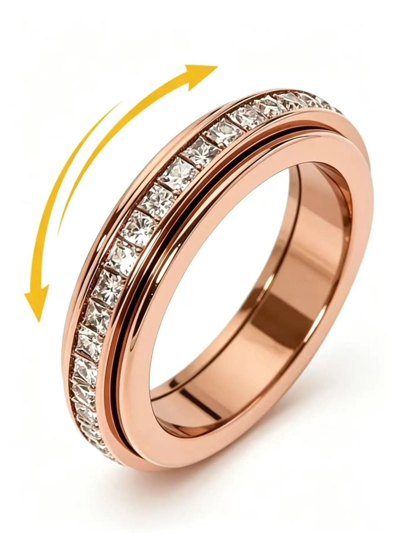 Unisex Stress Relief Rotating Ring, Titanium Steel Zircon Embedded, Comfortable Wedding/promise Band, Romantic Gift, All Seasons, Rotatable Ring