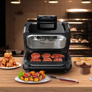 Gaomon 4Qt Compact Smokeless Indoor Electric Grill Air Fryer - Smokeless Grills with 7 Multi-Cooking Functions, Smart Temp Control, Viewing Window, Non-Stick Dishwasher-Safe Plates, Countertop Kitchen Appliance