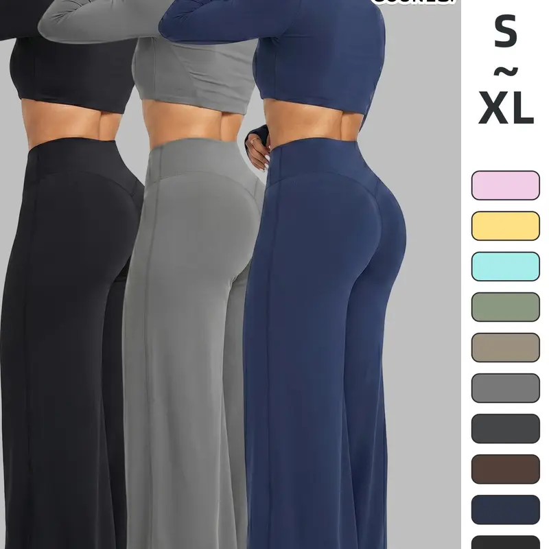 3-Pack Women's High-Waisted Tight Bell Bottom Yoga Pants, All Season Activewear Sporty Fashionable Comfortable Daily Running Fitness Workout Long Pants, Yoga Training Pants, Activewear Bottoms