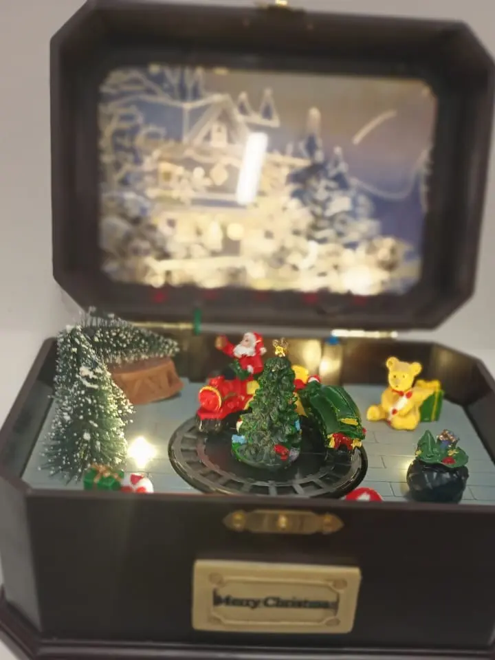 Santa On Train Christmas Music Box, USB/Battery Operated Christmas Ornament