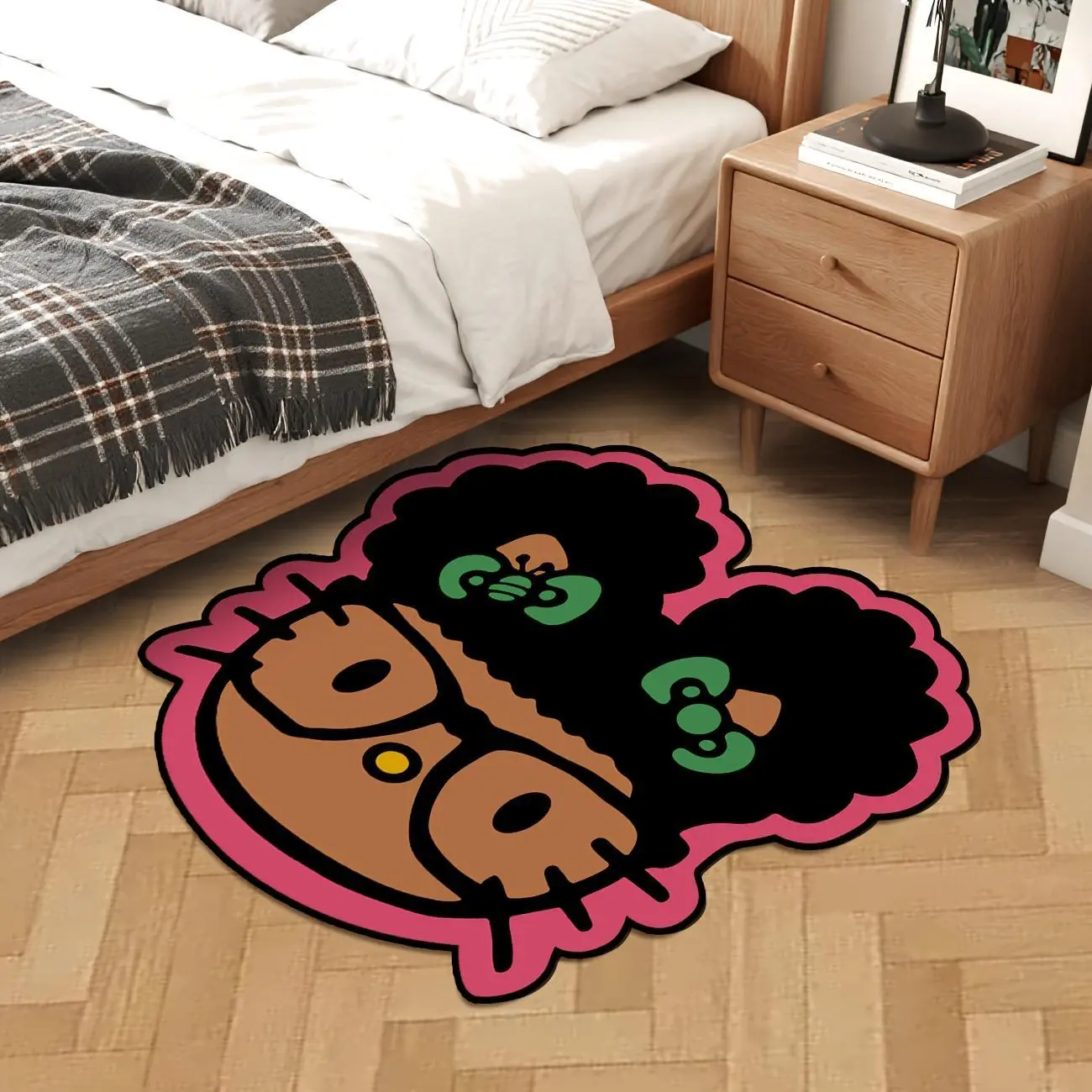 [Trendy And Cool Gift] 1pc Unique Afro Hello Kitty Rug Fluffy Soft Comfortable Rug Practical Washable Non-Slip Rug Mat Living Rooms Bathroom Study Rooms And Bedroom Rugs Game And Reading Area Rug Sanrio Brand Rug Trendy And Cool Gift Rug Lively Home Decor