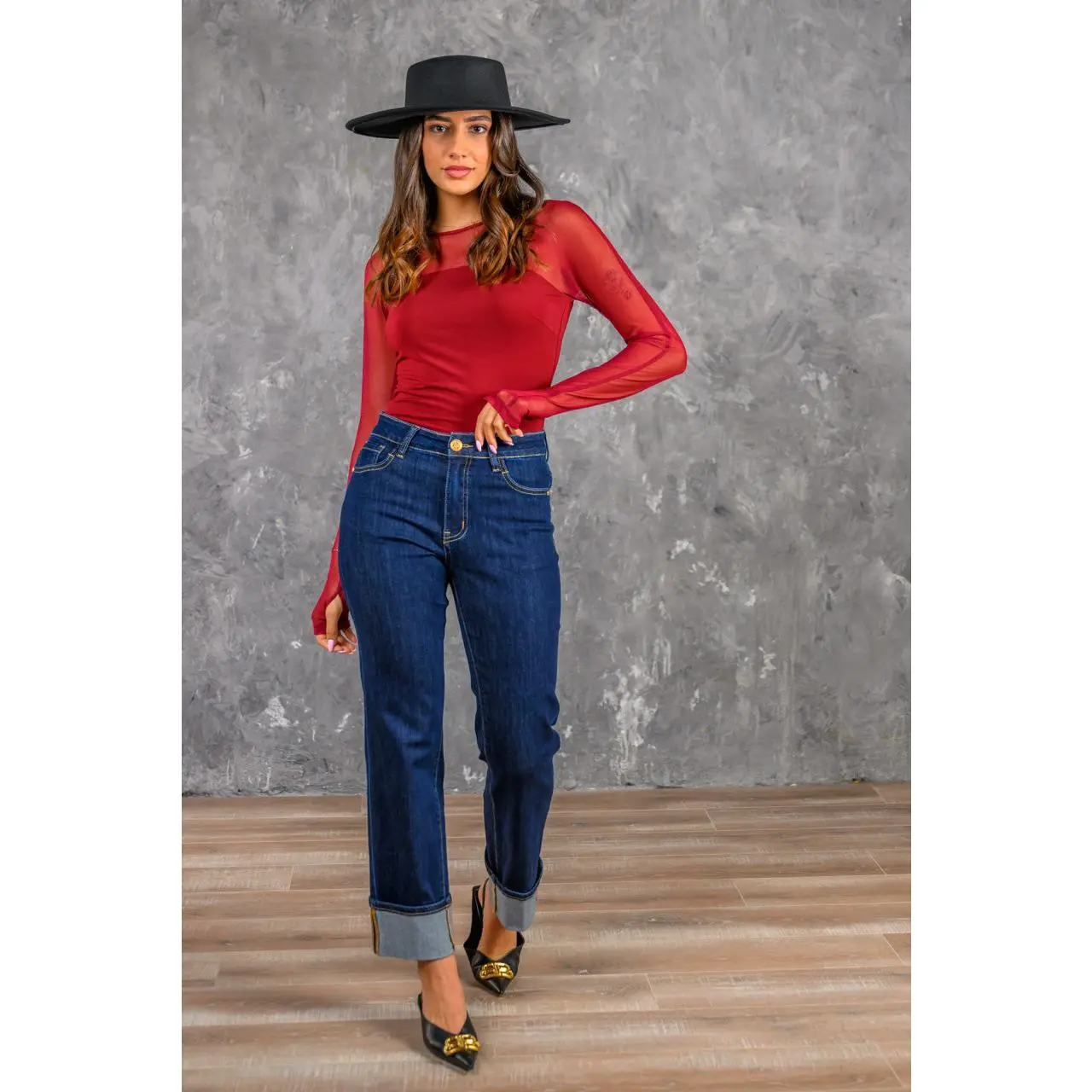 Bianco Adriana Wide-Cuff Straight Jeans