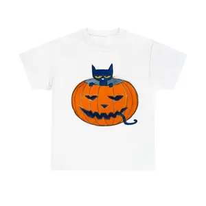Pete the Cat Pumpkin Shirt Top Womenswear Crewneck Casual Summer Short Sleeve Tshirt Comfortable  100% Cotton Graphic Tee