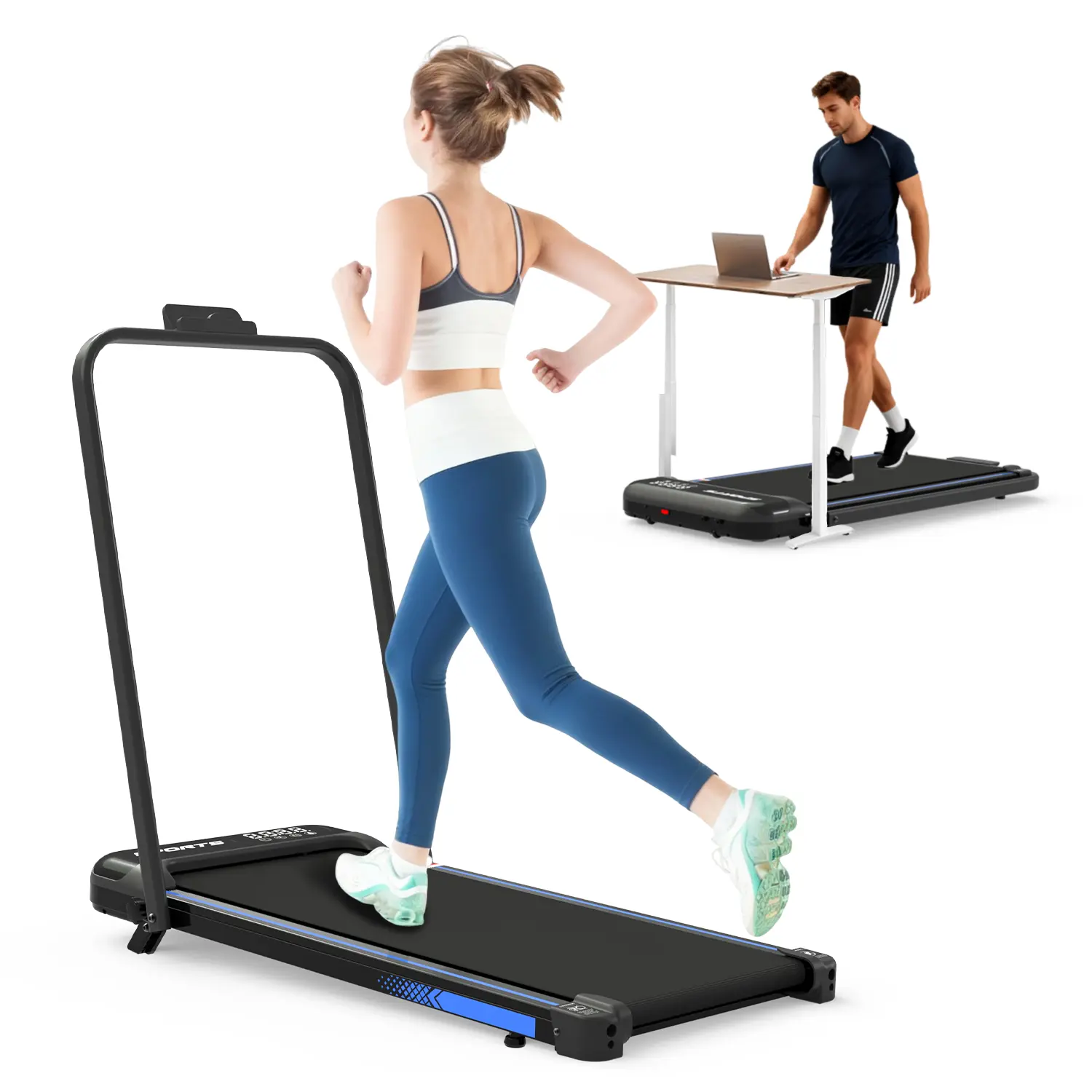 Mersco 3-in-1 Home Use Under Desk Treadmill with Incline - 44in×22in Foldable Wheeled Compact Walking Pad, Handlebar, Quiet Operation, Remote Control, LED Display for Walking, Jogging