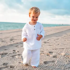 Organic Cotton Muslin Long Sleeve Top and Bottom Set Organic Cotton Muslin Long Sleeve Top and Bottom Set