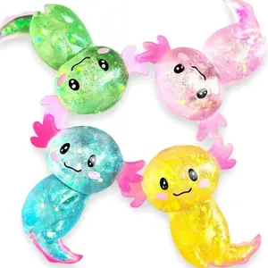 4 Pack Axolotl Squishy Stress Relief Toy Glitter Fidget Toys Cute Kawaii Squishies Malt Sugar Axolotl Toy Fidget Toys Adults Fidget Toy for Kids Youth Adult, Party Favors Anxiety Relief Squishy Toys