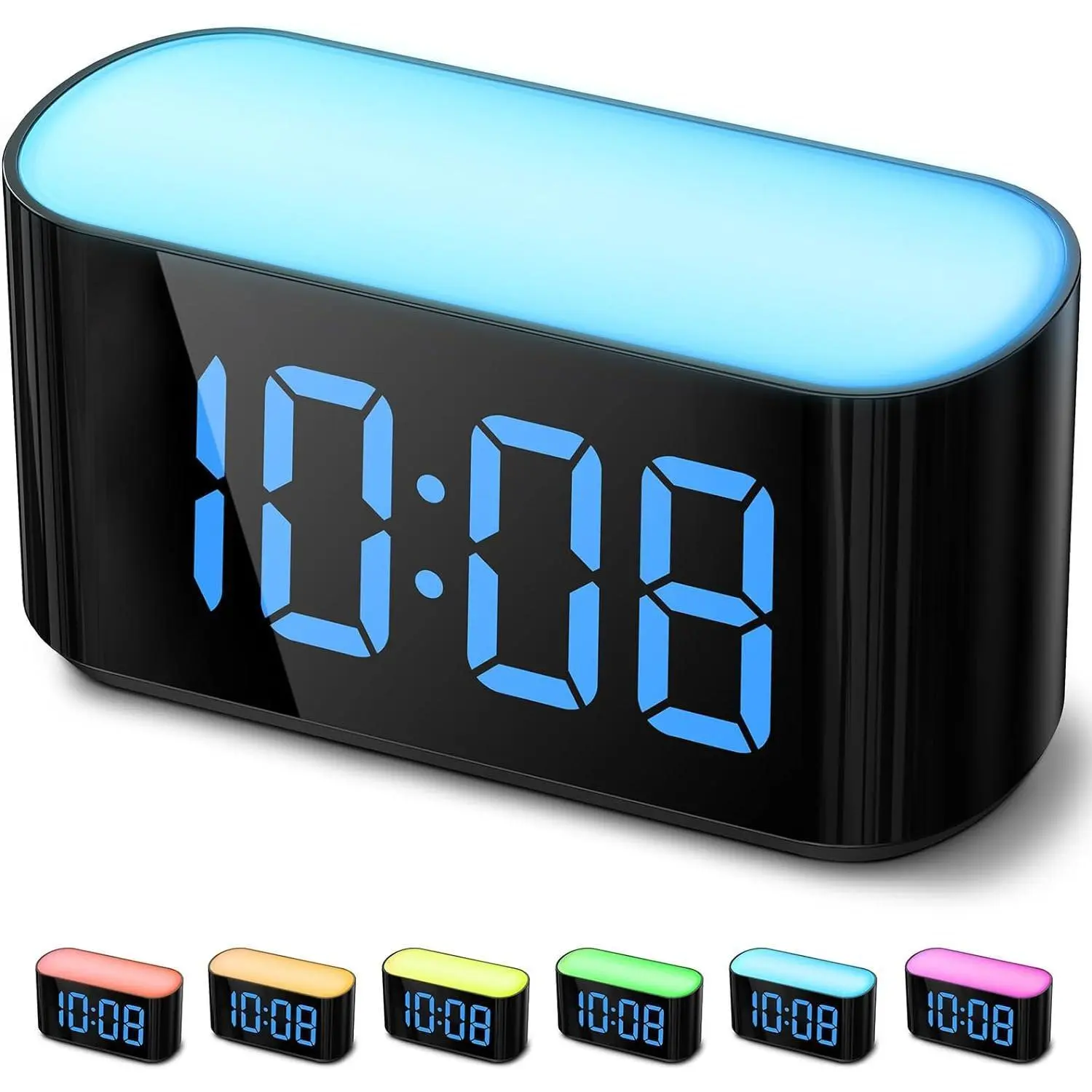 LED Digital Clock for Bedrooms - Large Easy-to-Read Display, 7 Color Night Lights, Dual Alarm, Dimmable, 100-240V, True Battery Backup, Adjustable Volume, 2.75*5.51*2.36 in, Room Decor, All Ages