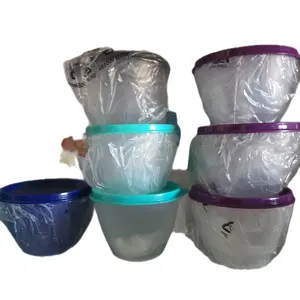 Tupperware Oval Bowls with Colorful Lids - Durable Reusable Tableware for Sauces Dressings Jalapenos Jello and Dry Goods One-Cup Size Clear Bowls with Fun Lids