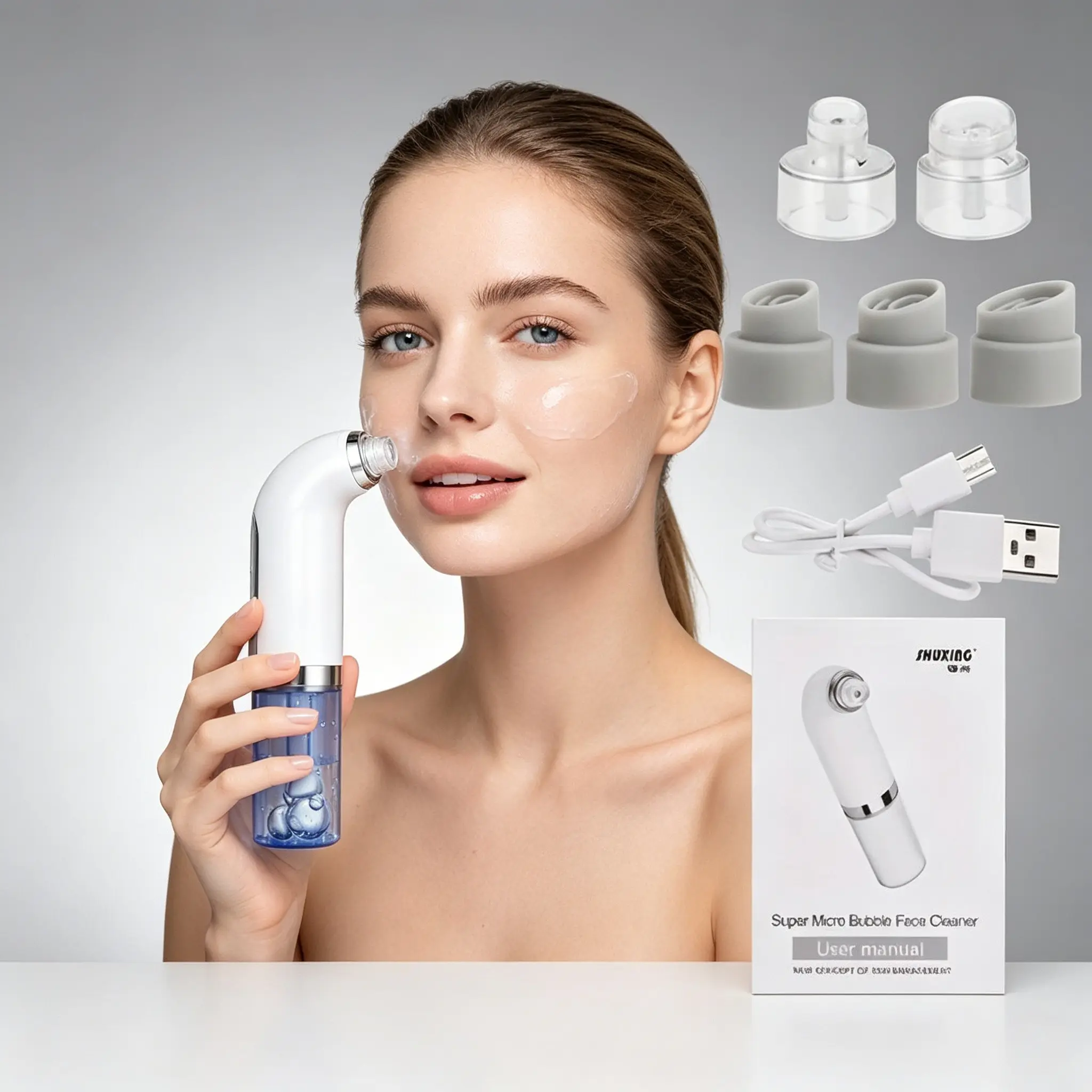5-In-1 Micro Bubble Blackhead Remover Vacuum, USB Rechargeable, 5 Replaceable Suction Heads, Gentle Deep Cleansing, Ideal for All Skin Types