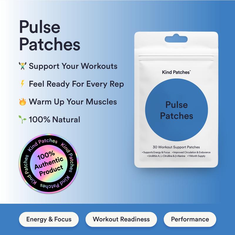 Kind Patches Pulse Patches, 30 Performance Support Patches, Energy & Focus Support, Workout Readiness & Daily Movement Support, Steady Release Formula, Vegan, Natural Ingredient,1 Month Pack