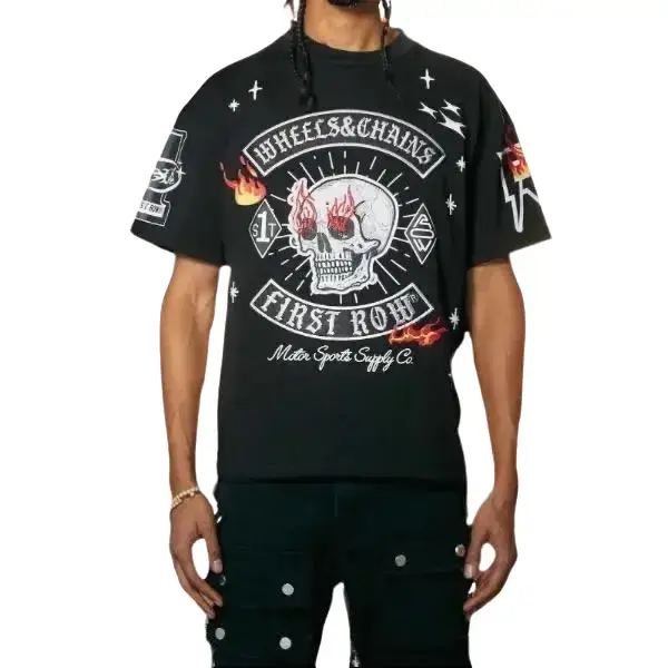 Louis Patch Graphic Tee First Row with Puff Printed Menswear Top Underwear Streetwear T-shirt Crewneck Round Neck Casual Short Stylish