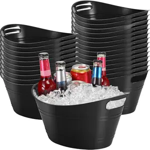 24 count Oval Storage Tub with Handles 4.5L Plastic Ice Bucket, , , Champagne Drink Cooler for Parties, Beverage Storage Basket(Black)