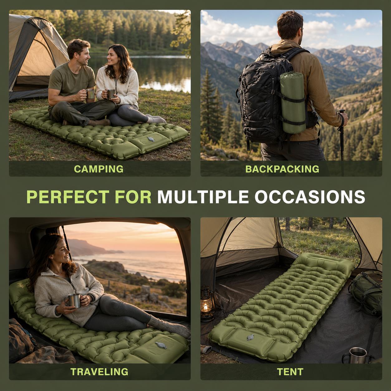 Hikenture Camping Sleeping Pad, Extra Thick 5 Inch Camping Mat, Ultralight Camping Mat with Pillow, Built-in Foot Pump Inflatable Sleeping Pads Compact for Camping Backpacking Hiking Traveling Tent,Single,Gray,Summergarden,sumerwin,father'sdaygifts,campin