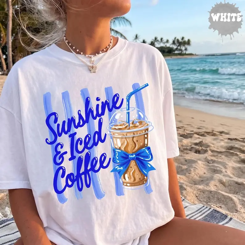 Iced Coffee and Sunshine Shirt, Iced Coffee TShirt, Coffee Lover Gift, Summer Graphic Tee, Summer Vibes Shirt, Coffee Shirt