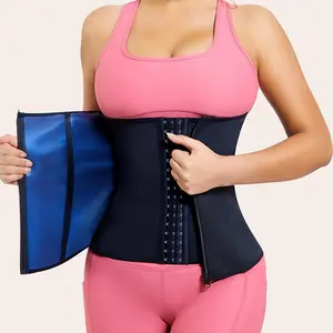 Women's Zip-Up Waist Trainer - Tummy Control Slimming Belt with Adjustable Straps & Hook-and-Eye Closure for Fitness, Sauna,Tummy Control Shapewear Womenswear Compression Basic Black-Blue Inner Minimalist