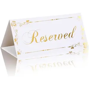 6 Pack Reserved Table Signs White Gold Foil Double Sided Tent Card for Wedding Party Restaurant Event