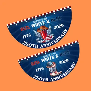 America 250th Anniversary Non-Pleated Semicircular Red-White-And-Blue Fan Flag, Home Decor Banner, Decoration for Room Decorations