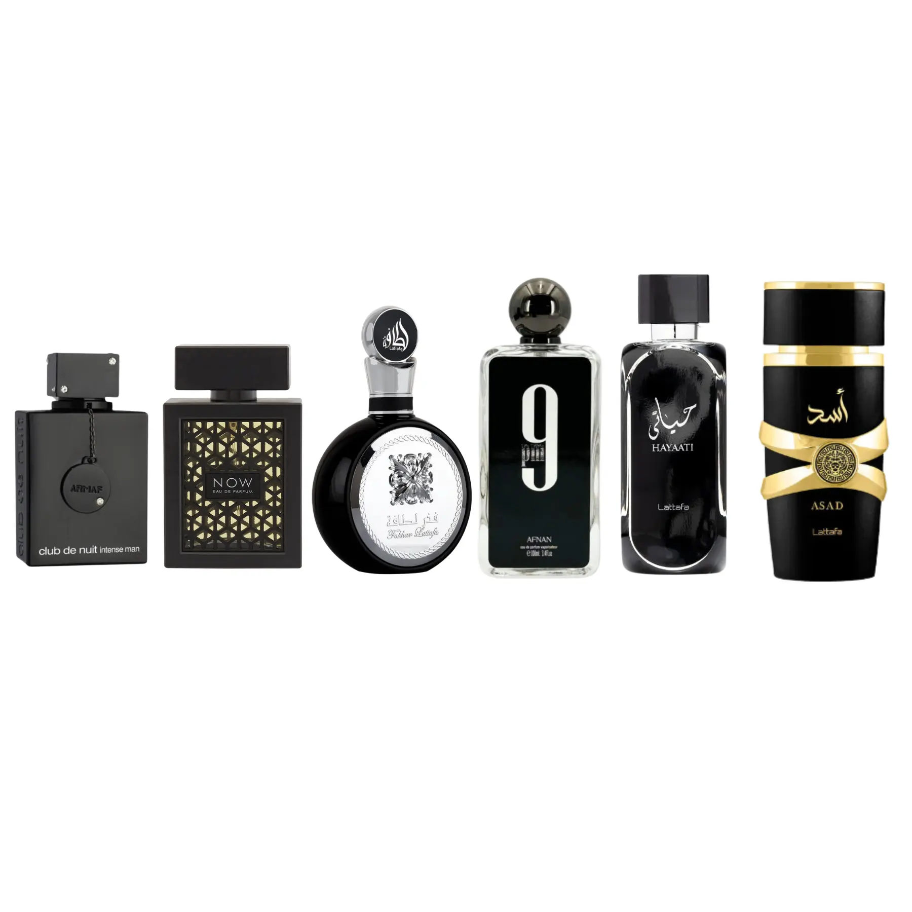 Men's Concentrated Perfume Gift Box Set - Armaf Intense EDT 3.6fl.oz, Afnan 9PM 3.4fl.oz, Lattafa (Asad,Fakhar,Hayati,Now Black) EDP 3.4fl.oz - Mens Gifts, EDP Scents