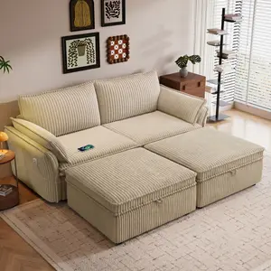 88'' Multi-Functional Fabric Sofa with Storage, Charging Port, Elevated Backrest & Detachable Kit - Modern Comfortable Indoor Living Room Furniture, Easy Assembly