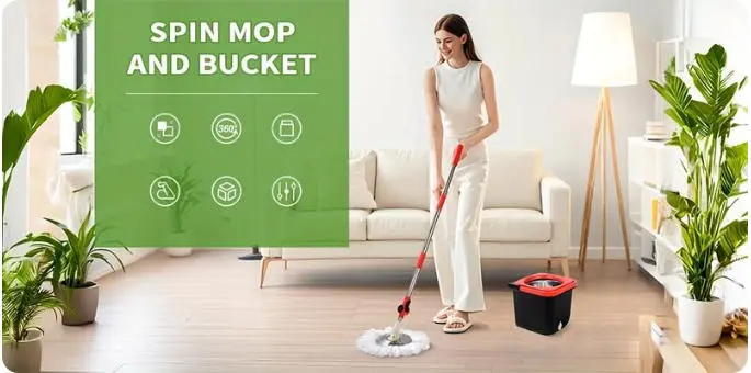 360° Spin Mop and Bucket Set for Floor Cleaning, 61in Adjustable Handle, 3 Microfiber Replacement Heads, Bucket & Brush, Shop Floors Spin Mopping Supplies