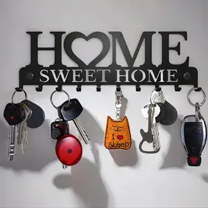 Wall Mounted Key Holder, Home Sweet Home Letter Design, Decorative Metal Key Hanger Hooks Rack, Home Decor Organizer for Entryway & Hallway