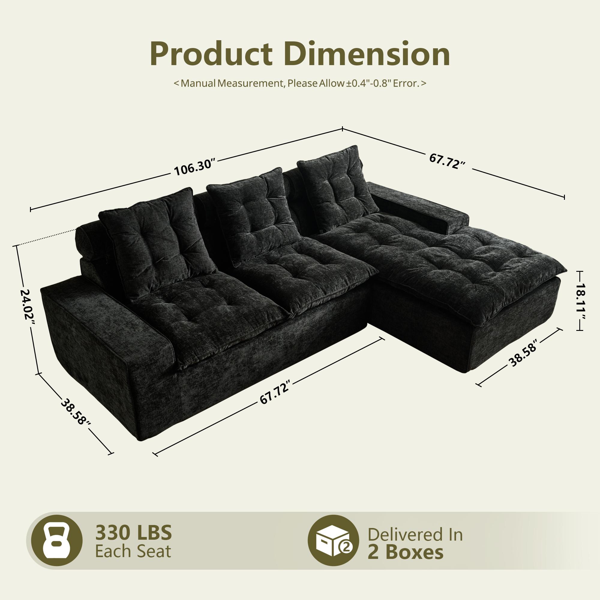 【Back To School】OVIOS 106" Modular Cloud Couch, Oversized Deep Seat Chenille Sectional Sofa with Chaise, Boneless No-Assembly L-Shaped Couch for Living Room, Apartment & Home Theater, Cream White 【Back To School】OVIOS 106" Modular Cloud Couch, Oversized Deep Seat Chenille Sectional Sofa with Chaise, Boneless No-Assembly L-Shaped Couch for Living Room, Apartment & Home Theater, Cream White