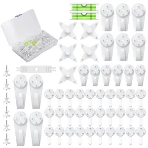 60 Pcs Picture Hooks for Hard Walls, Picture Hanging Kit, Non-Trace Concrete Wall Hooks with Nails, White Picture Hangers Stucco Hooks for Photo Frame, Painting and Art