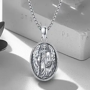 DRINSPER 925 Sterling Silver Archangel Michael Pendant Necklace Saint Michael Protection Necklace St Michael Amulet Jewelry Gift for Men Women