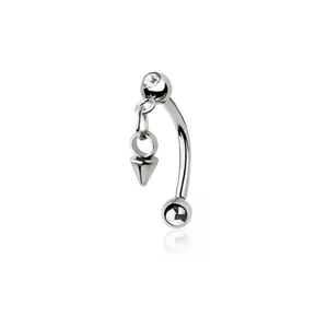 CZ Crystal Dangling Spike Curved Eyebrow Barbell - 316L Stainless Steel