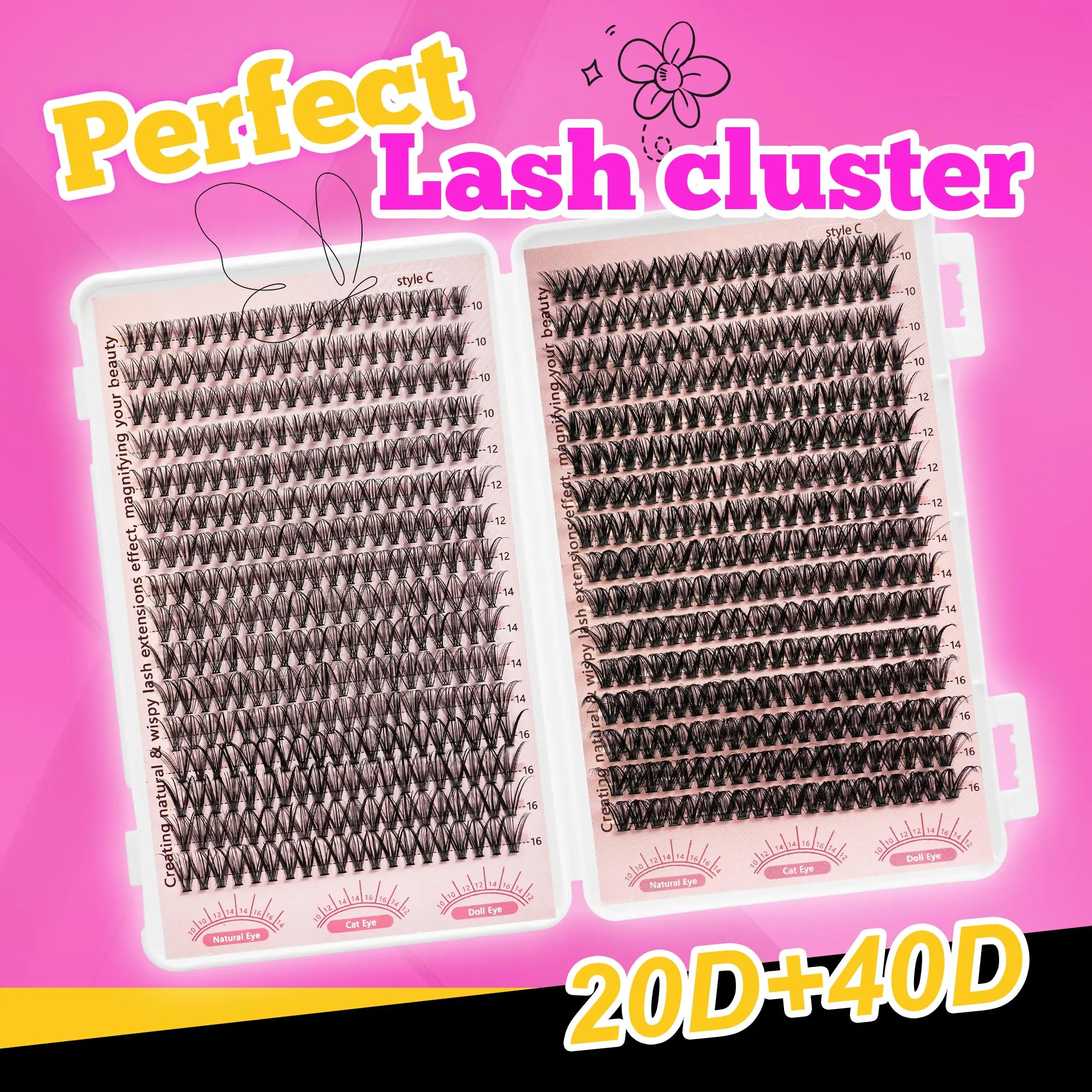 320PCS+320PCS 20P+40P ultra large capacity false eyelash mixed set DIY single eyelash cluster fluffy C roll 10-16mm mixed eyelash cluster natural appearance thick roll fluffy eyelashes for party use anime eyelash travel essential item
